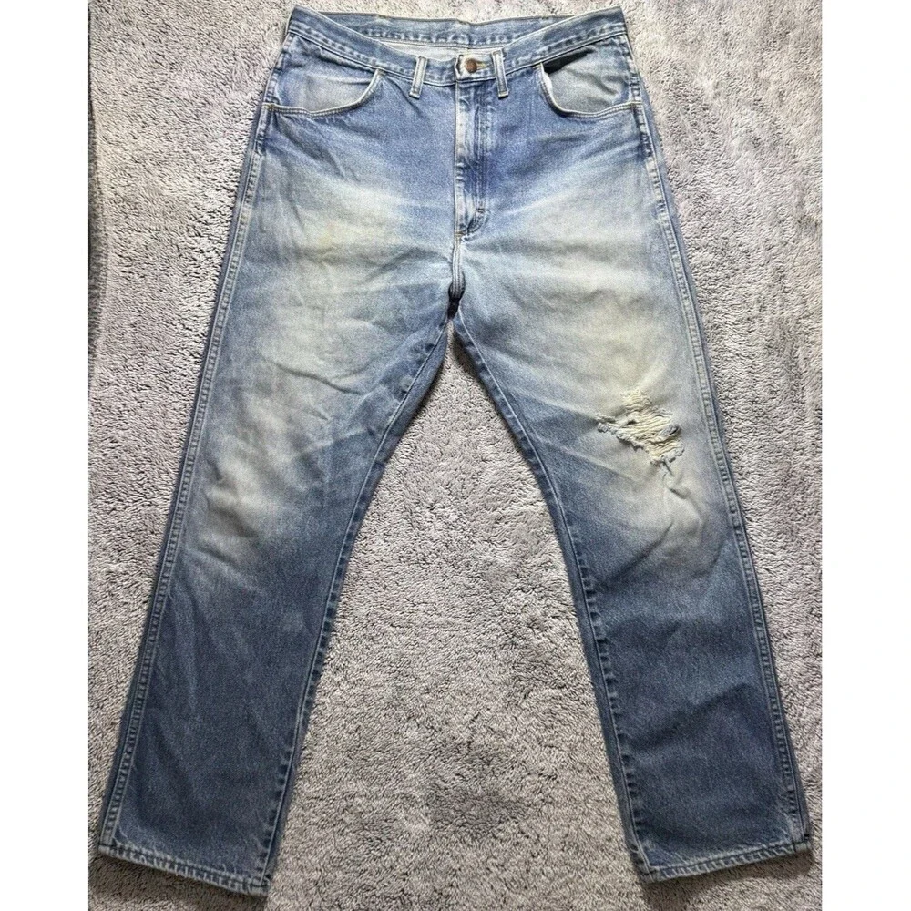 VTG Rustler Jeans Men’s 34x32 Blue Denim Distressed Faded‎ Whiskered Grunge Work - Picture 6 of 16